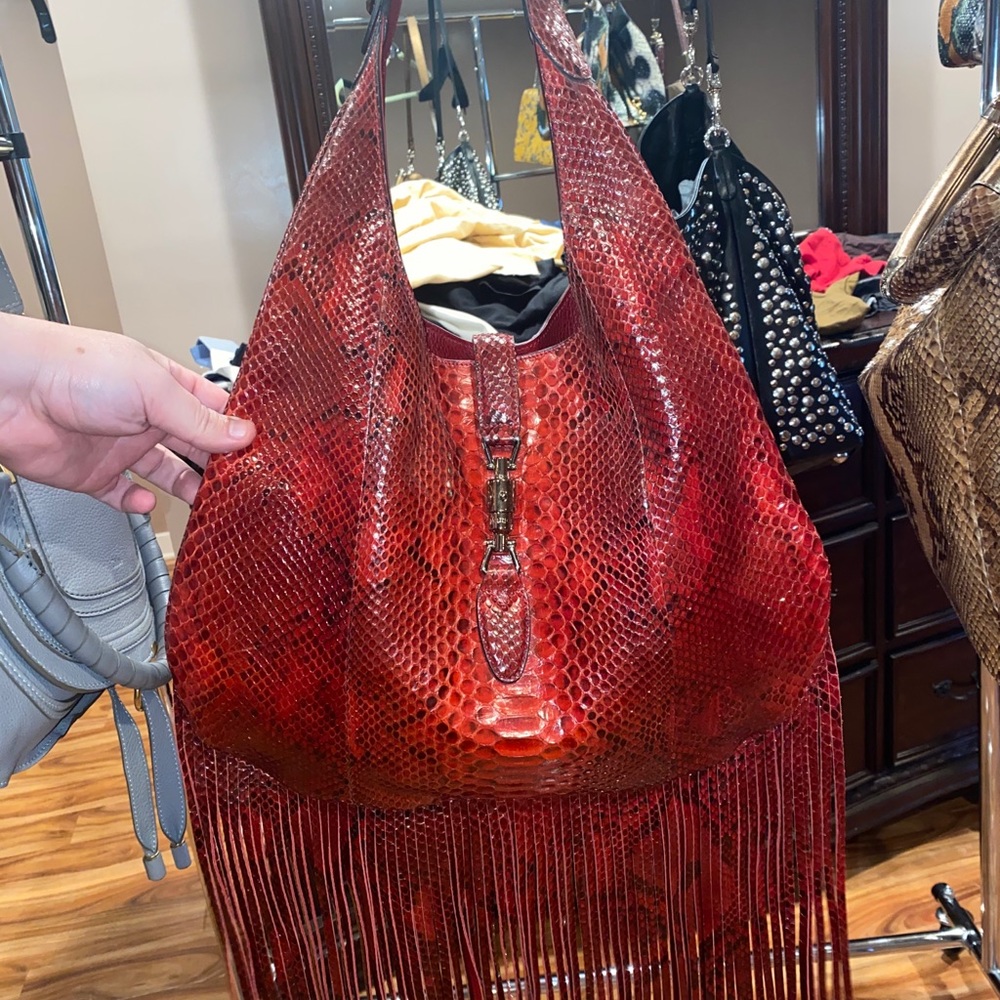 Gucci New Python Nouveau Fringe Hobo Bag